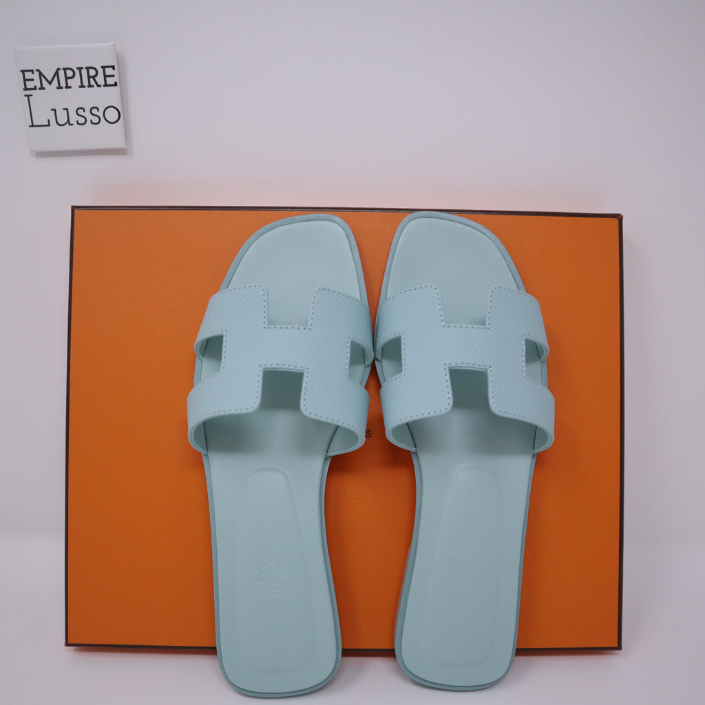 37.5 NEW HERMES ORAN H SANDALS SLIPPERS CLASSIC EPSOM Vert Jade Green –  Empire Lusso