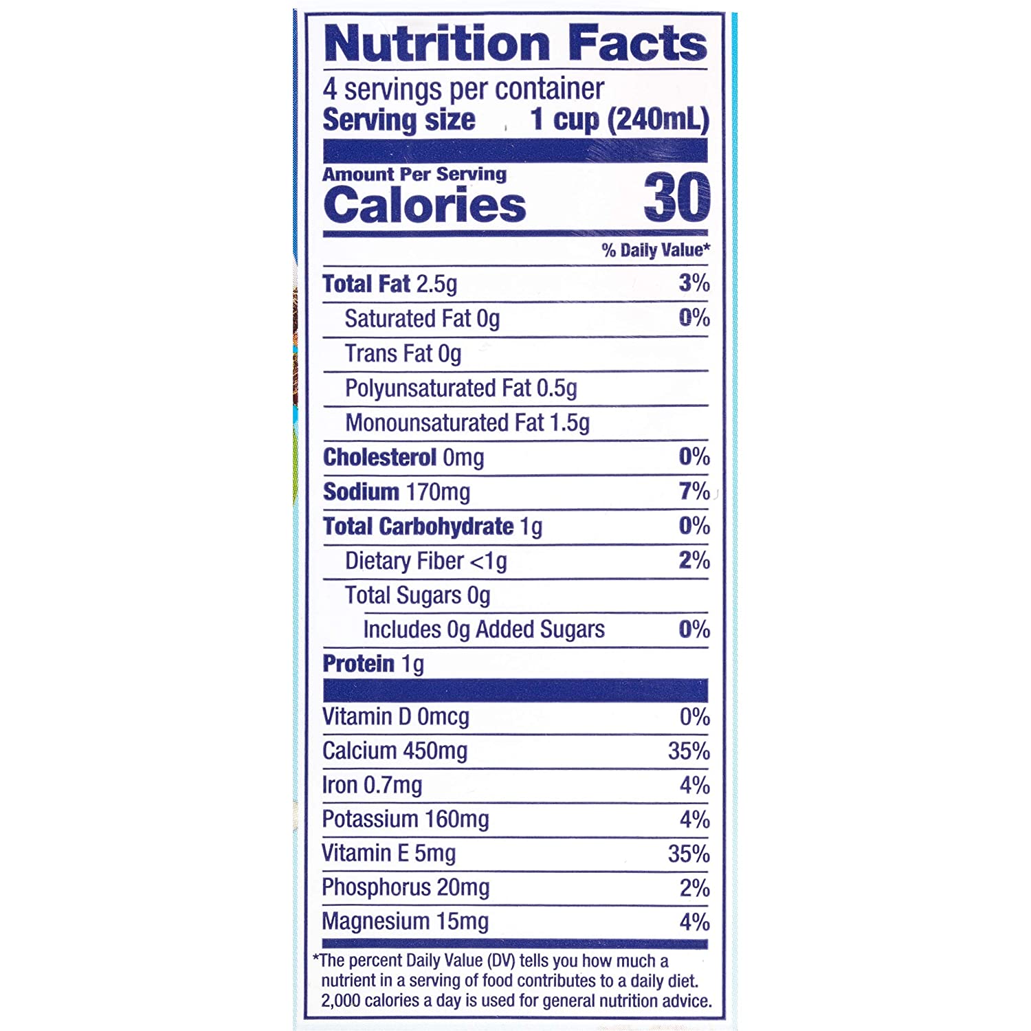 almond breeze milk nutritional info