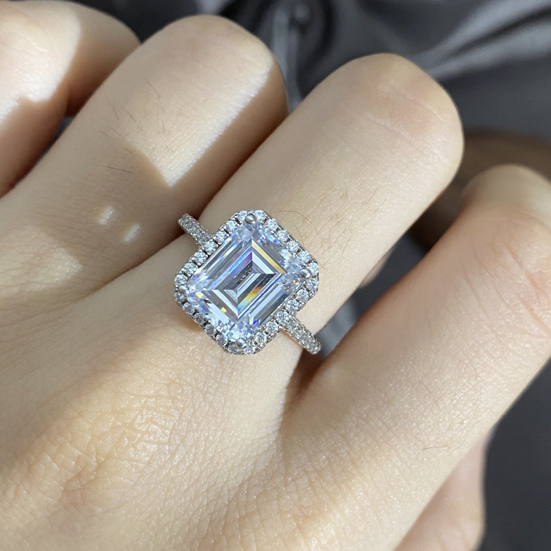 Emerald Cut Halo Eternity Moissanite Ring – Vosali