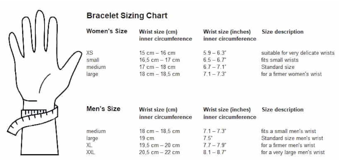 bracelet size chart