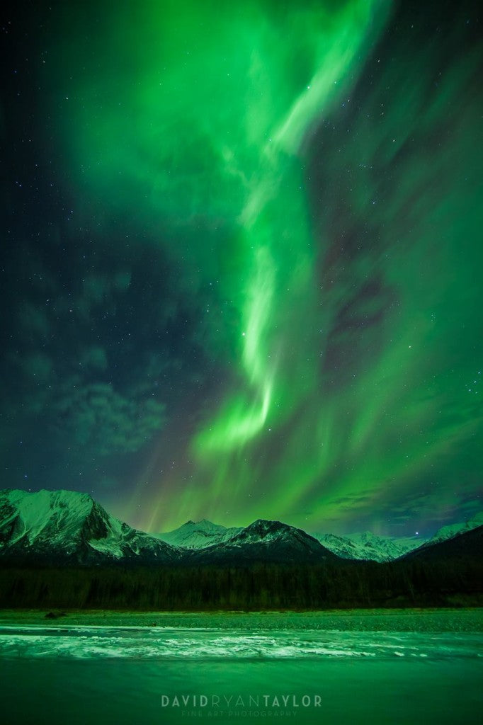 Ribbon of Redemption - After one of the most trying days of my life, I was elated to witness this incredibly beautiful aurora storm. Glenn Highway, Matanuska River, and the Chugach Mountains.