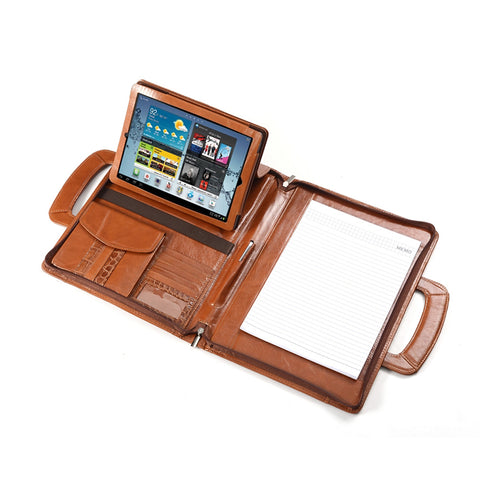 Executive Portfolio With Brown Crocodile-Patterned Leather Trim