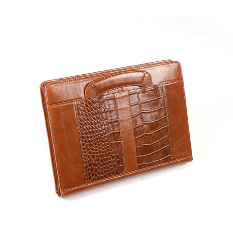 Executive Portfolio With Brown Crocodile-Patterned Leather Trim