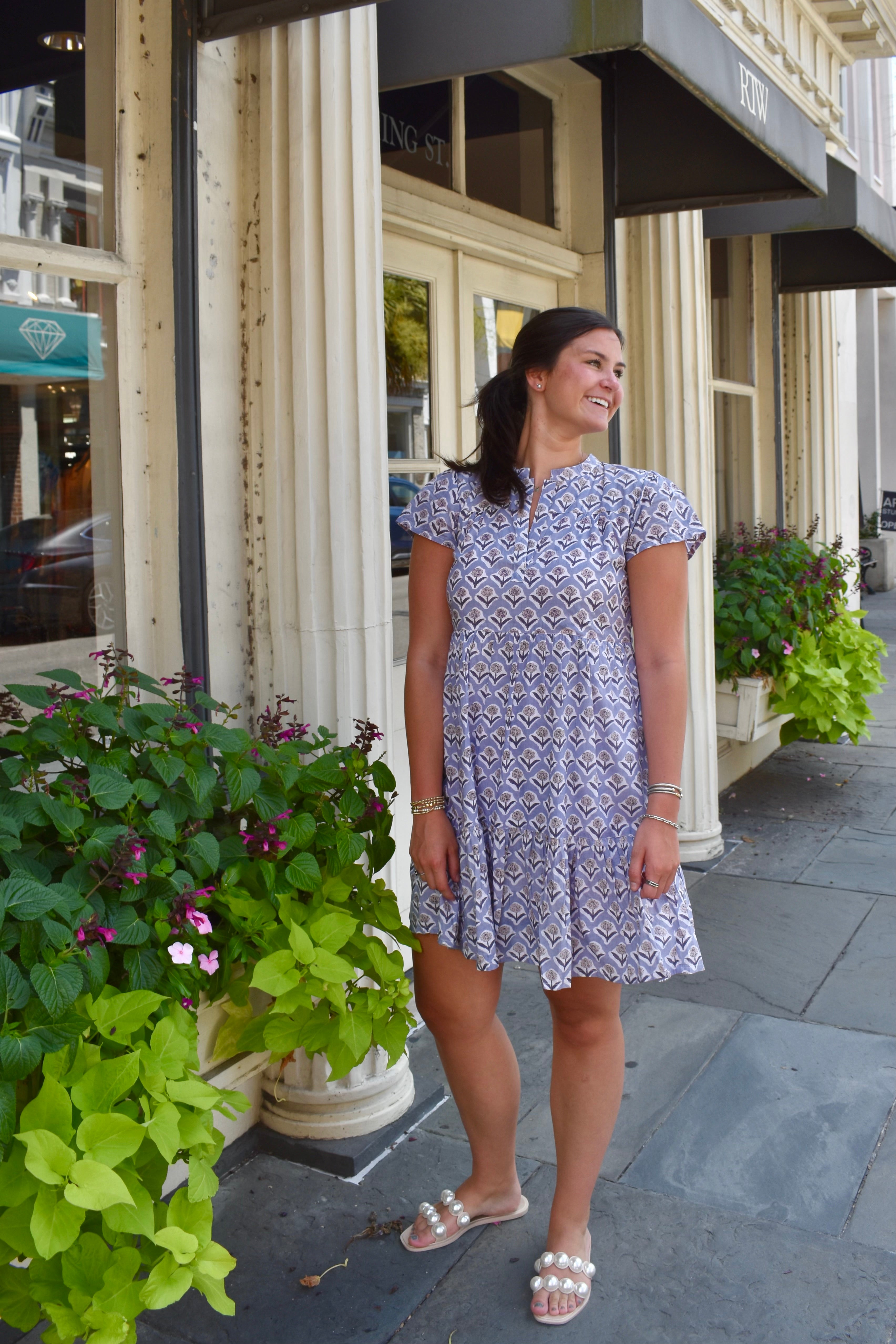 Folly Mini Dress Steel Blue Floral