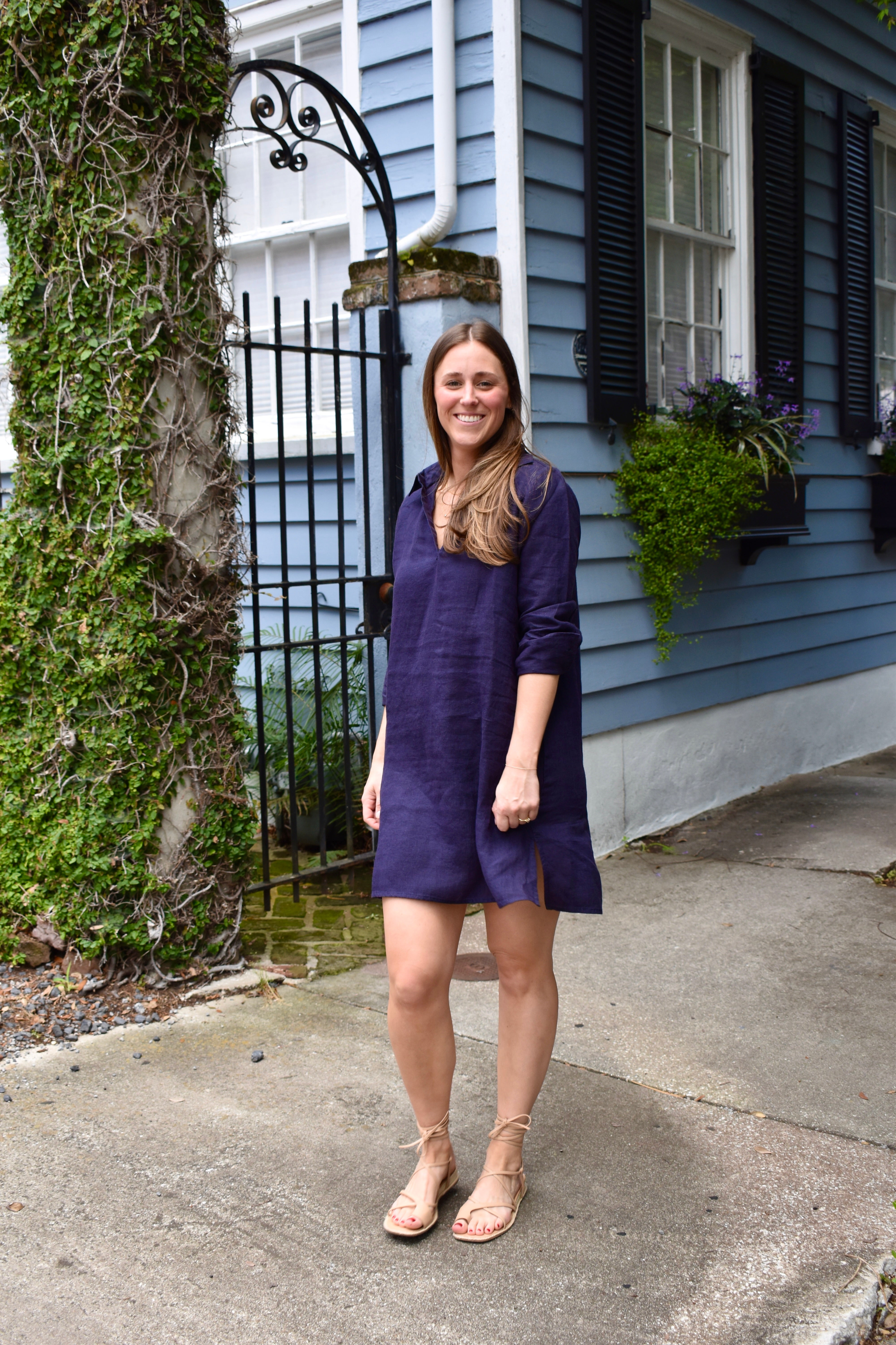 Darren Mini Dress Navy Linen