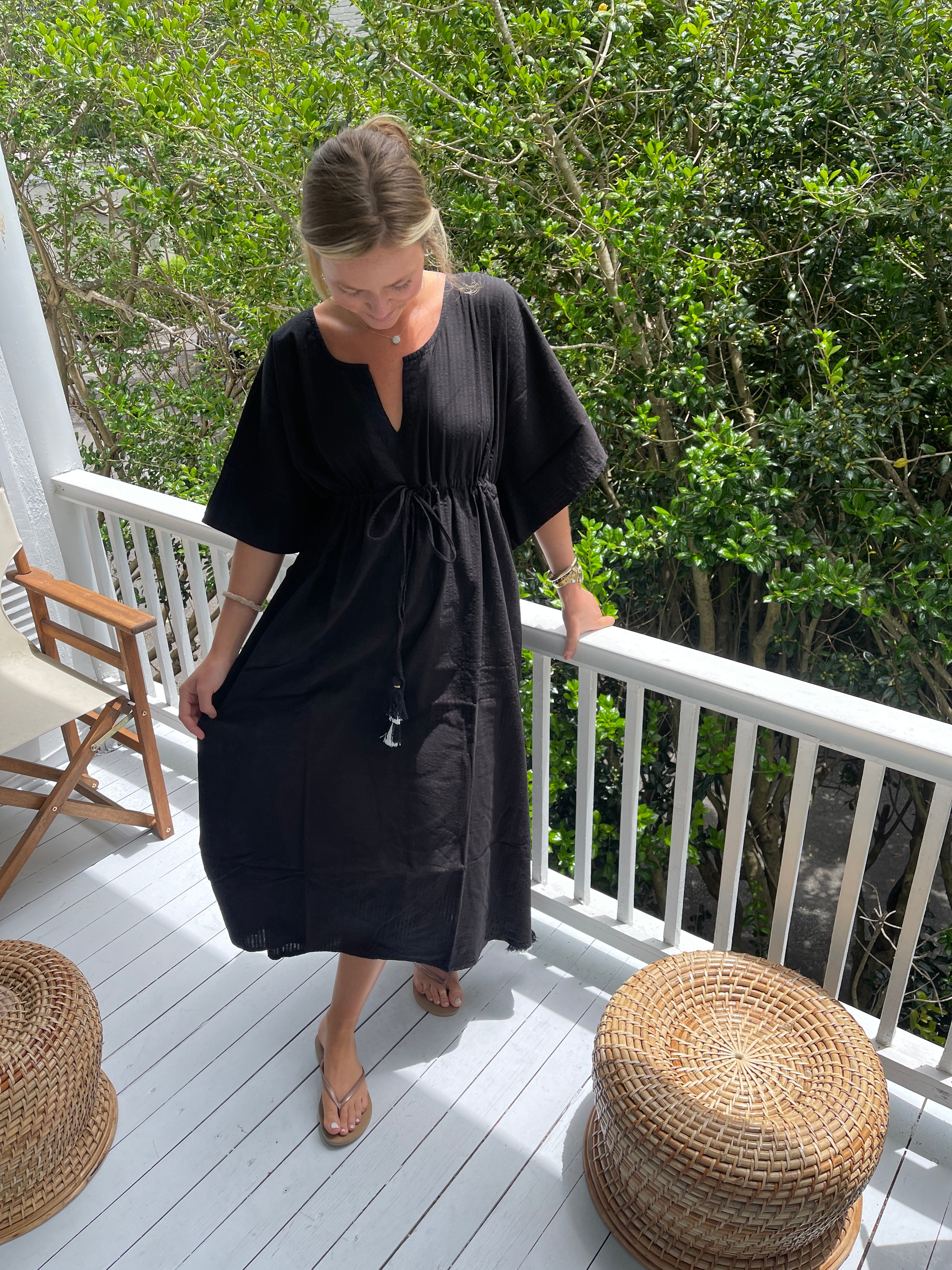 Kaftan Maxi Black Seersucker