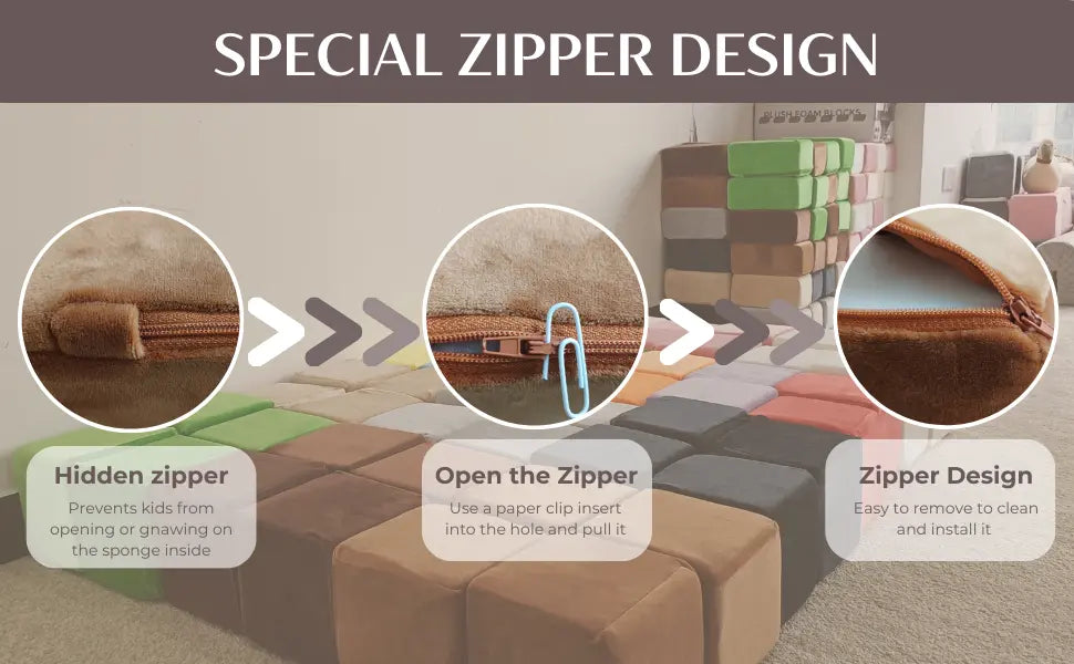 Hippen zipper for the plush bricks