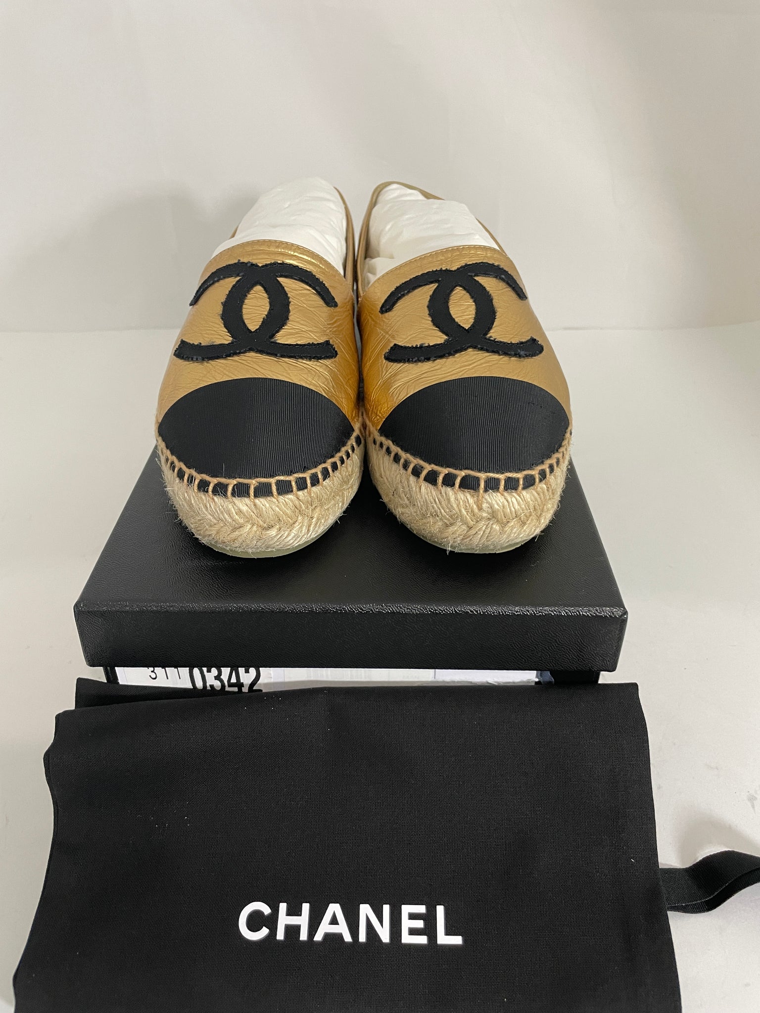 chanel gold espadrilles