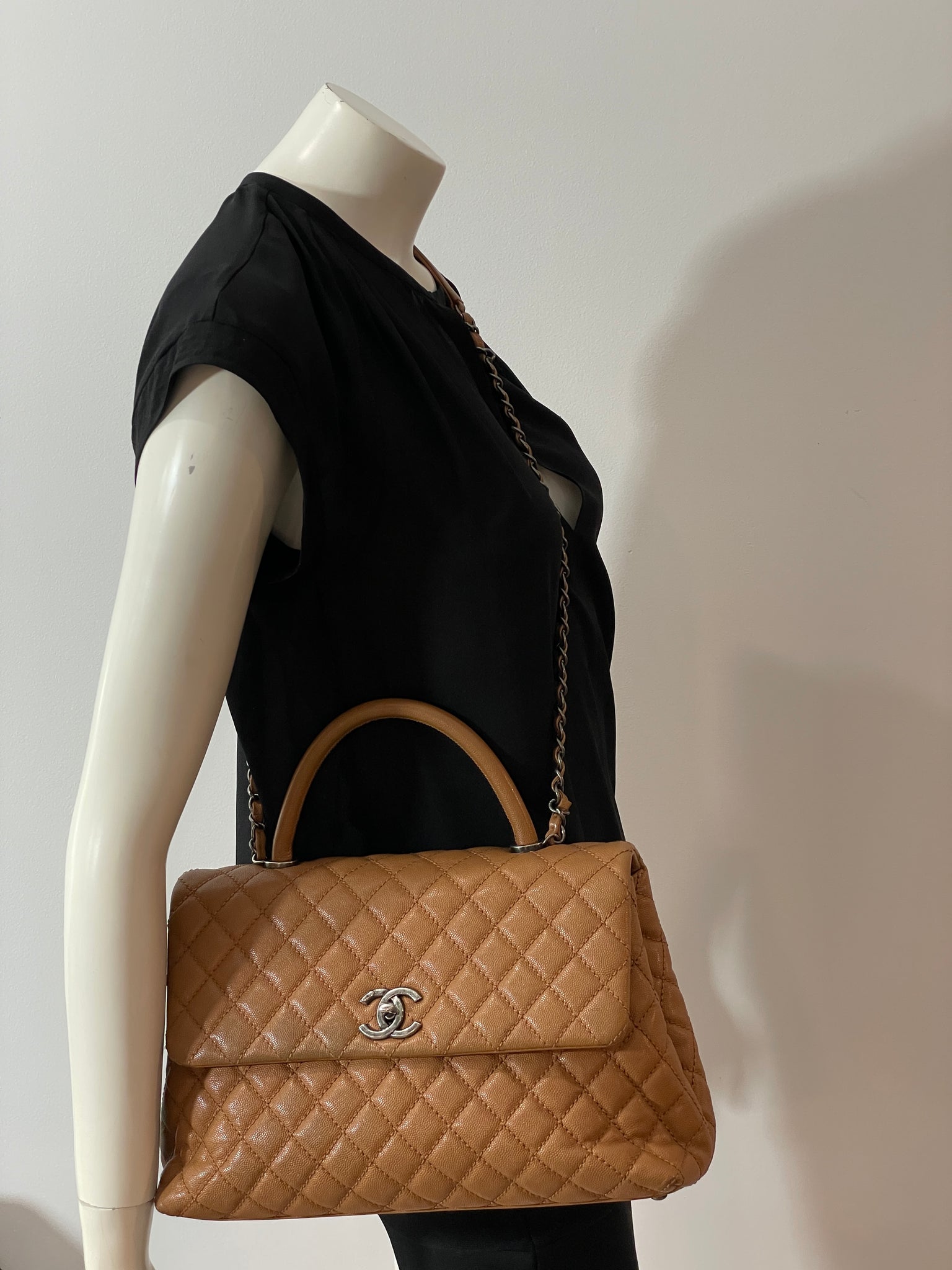 Chanel Caramel Quilted Caviar Large Coco Handle Crossbody – The  Millionaires Closet