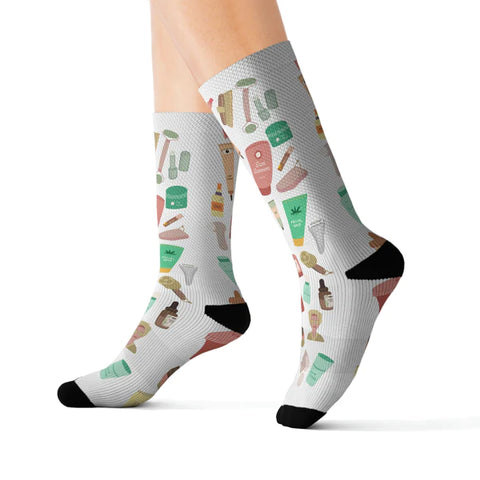 Funny socks featuring beauty products