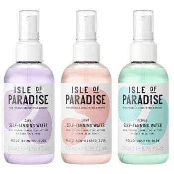 Image of 3 bottles of the Isle of Paradise self-tanning water.