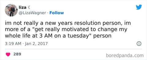 im not really a new years resolution person, im more of a "get really motivated to change my whole life at 3 AM on a tuesday" person