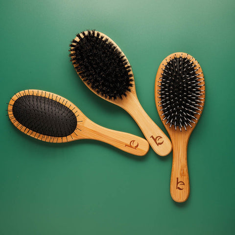 Beauty by earth hair brushes on a green background