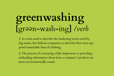 Image of the definition of "greenwashing", a misleading beauty marketing  trick.