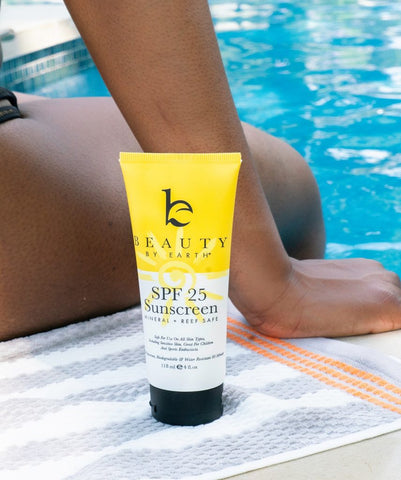 Image of the BBE mineral body sunscreen, poolside.