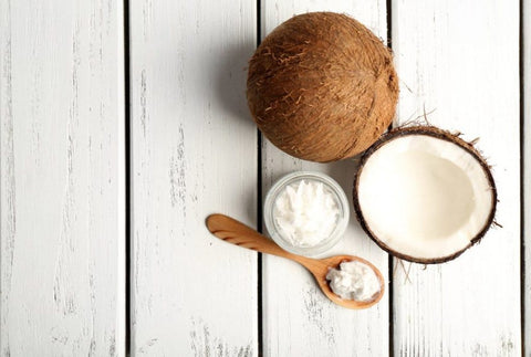 Image of a coconut on a white table