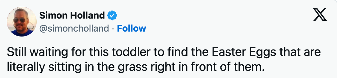 Still waiting for this toddler to find the Easter Eggs that are literally sitting in the grass right in front of them.