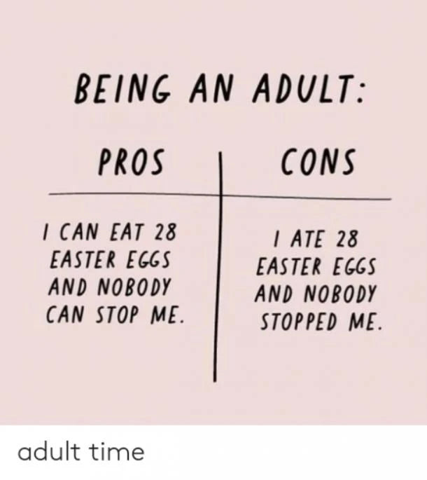 Pros and cons list of being an adult