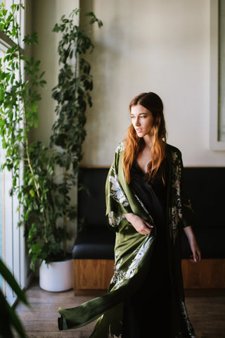 Stylish silk kimono bathrobe from Etsy for Galentine's Day