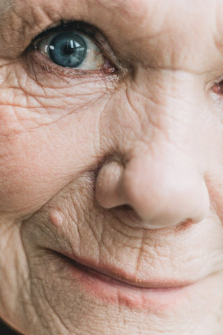Up close shot of a woman with older skin