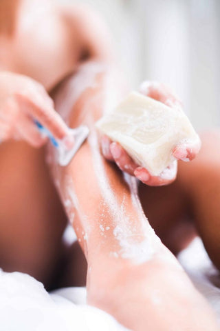 Image of the BBE shaving soap bar in use, free of toxic ingredients.