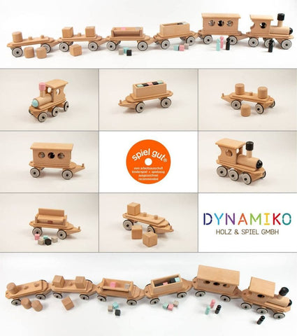 Eine Übersicht über alle Dynamiko Holzspielzeuge, die mit dem spielgut Siegel ausgezeichnet sind
