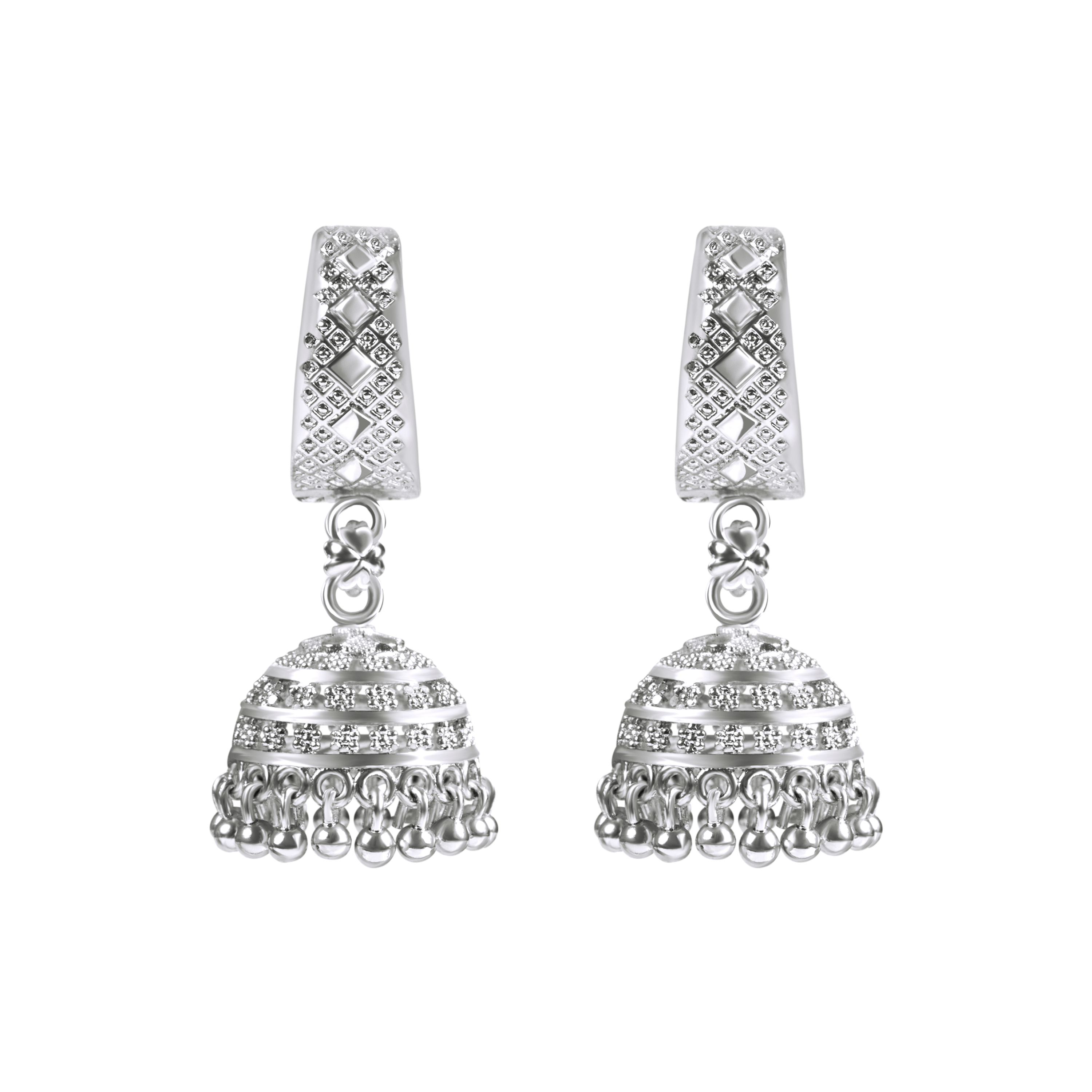 Silver Plated Temple Shaped Hair Chain Jhumka Earrings - ACCEI1551...