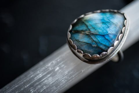 Blue Teardrop Labradorite Ring