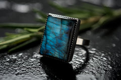 Blue Square Labradorite Ring