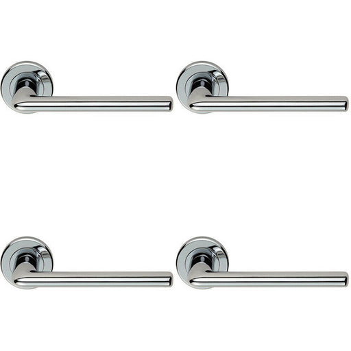4x PAIR Slimline Straight Bar Lever on Round Rose Concealed Fix Polished Chrome Loops
