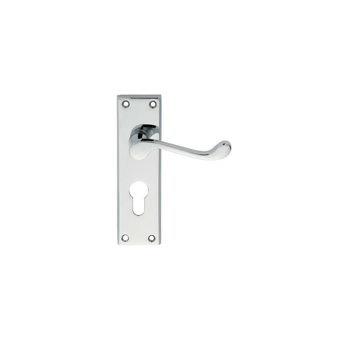 PAIR Victorian Scroll Lever on Euro Lock Backplate 150 x 43mm Polished Chrome Loops