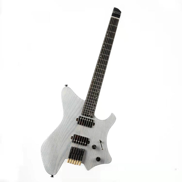 Eart Guitars, GW2-Pro, Roasted Ash Body Wenge Neck Headless Electric Guitar, Trans White