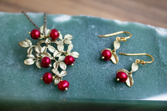 Handmade cranberry necklace and earrings by Michael Michaud