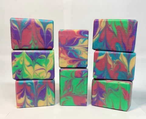 Colorful swirls in handmade soap