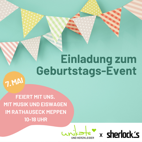 Einladung Geburtstag Wimpelkette Sherlock's Eiscreme Eiswagen Musik Rathauseck