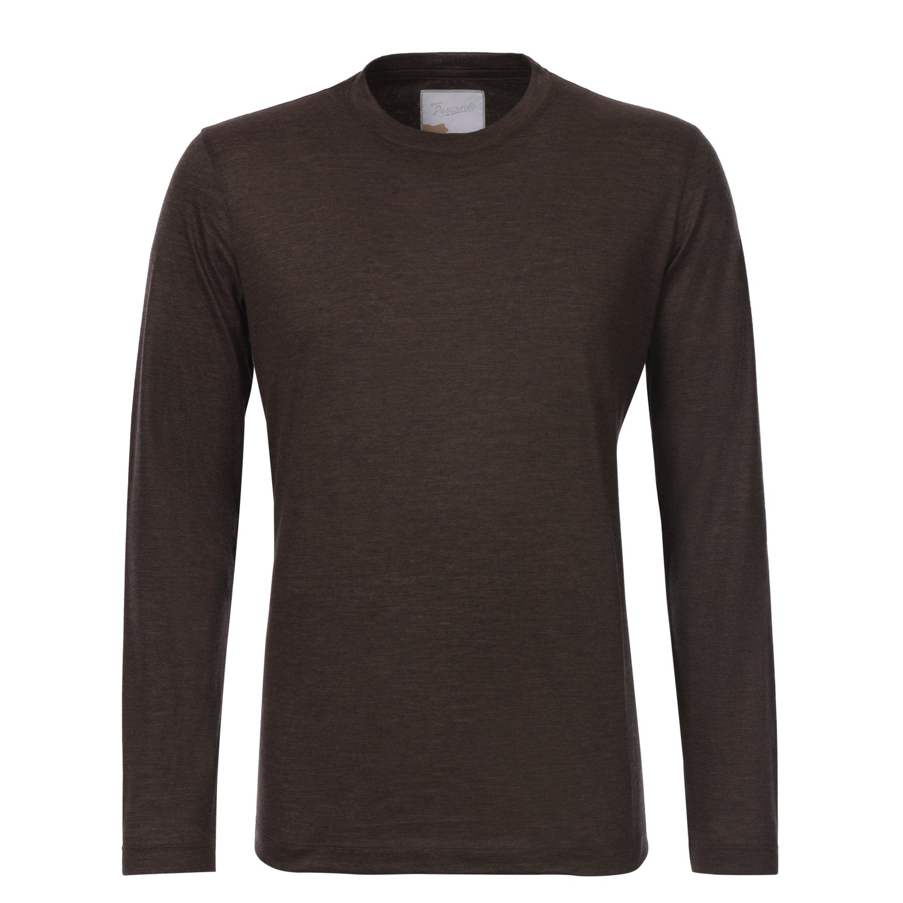 Marco Pescarolo Crew-Neck Cashmere Long Sleeve T-Shirt in Dark Brown ...