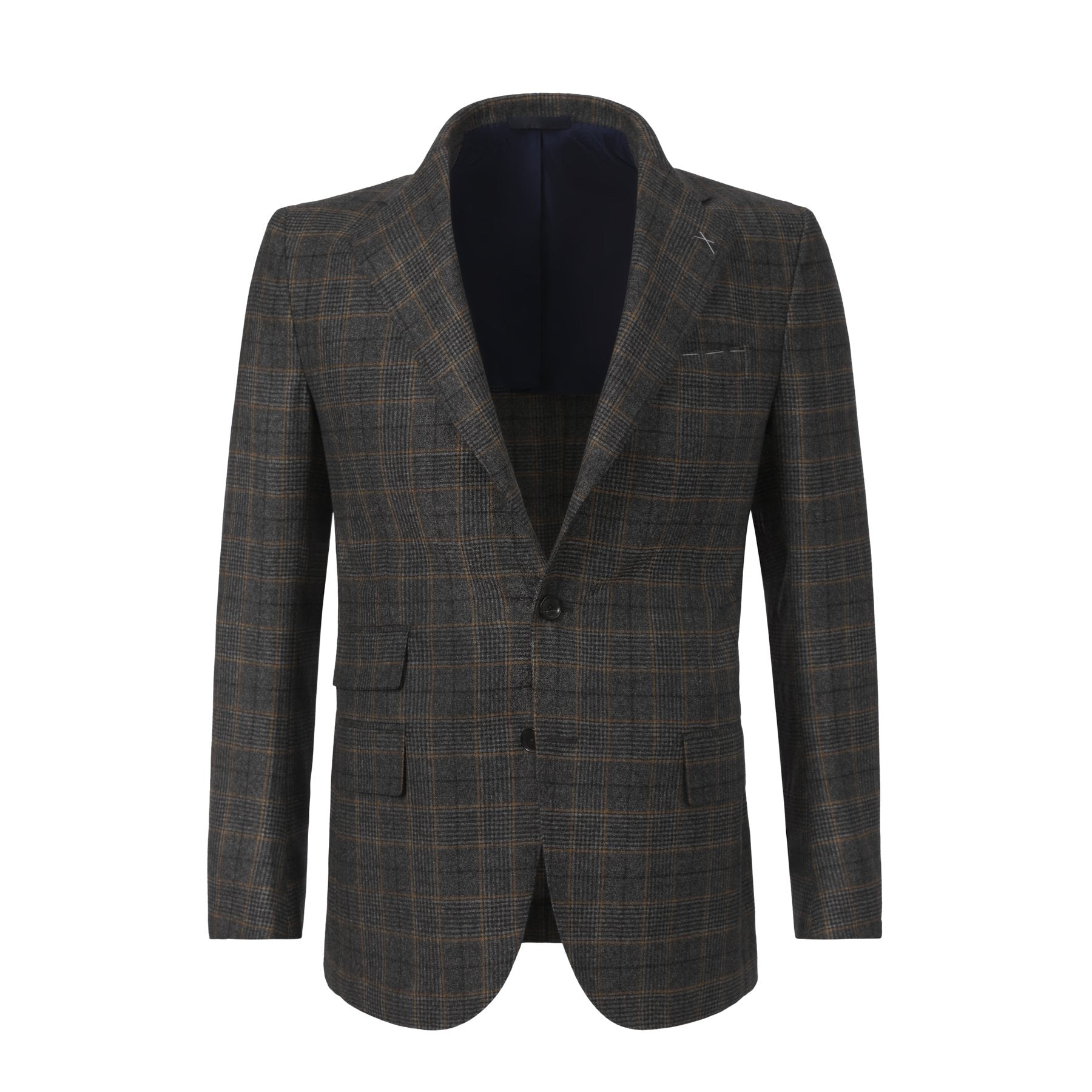 De Petrillo Single-Breasted Glencheck Wool Suit in Grey