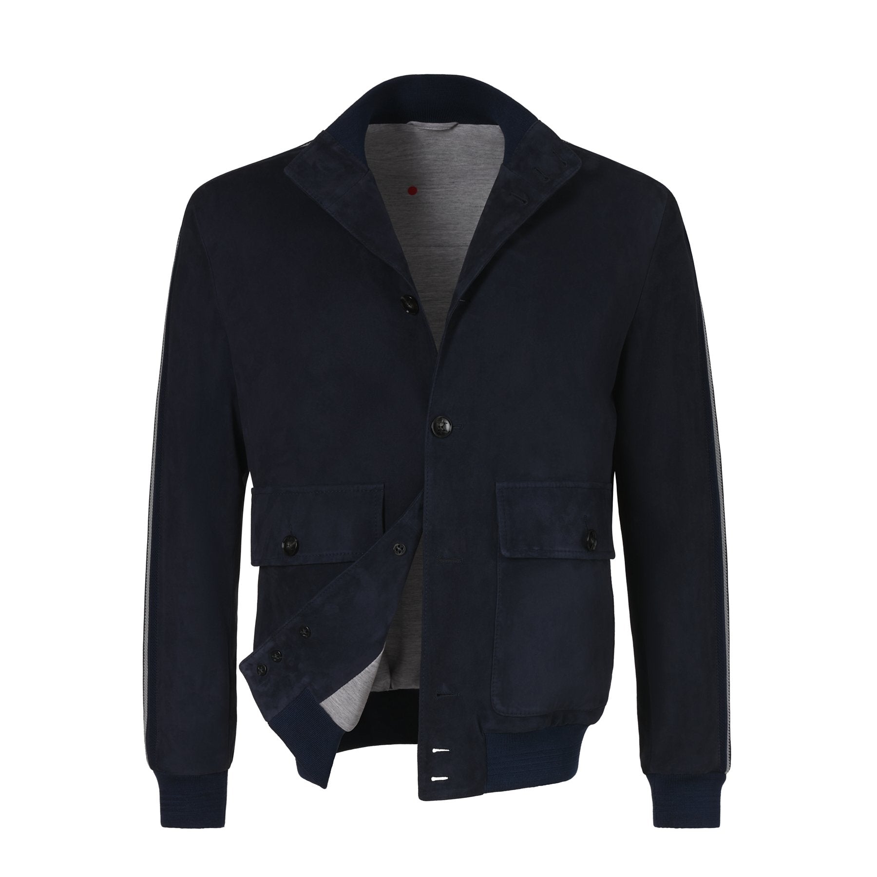 Kiton Suede Bomber Jacket in Dark Blue | SARTALE