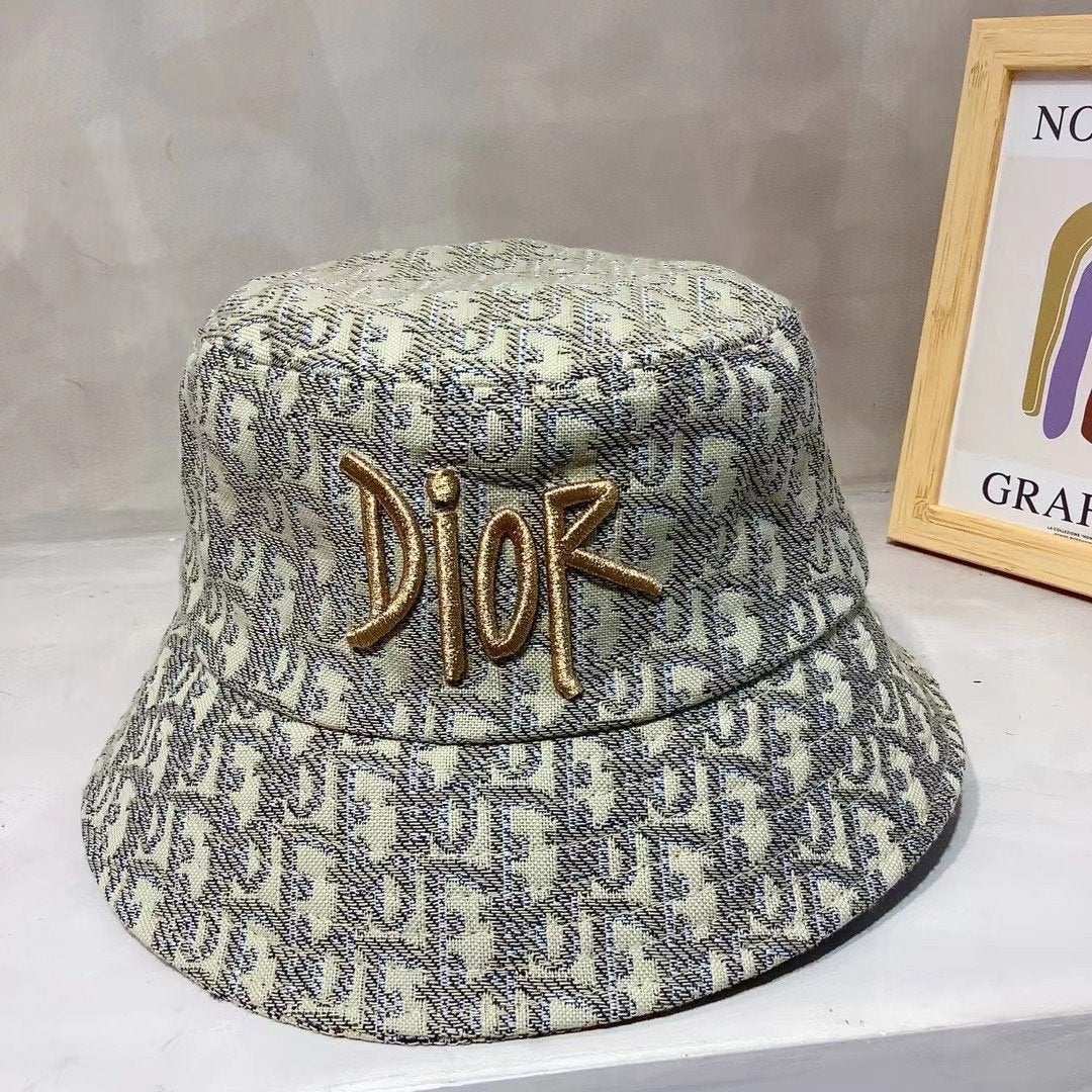 DIOR Monogram Fashion Denim Bucket Hat Women Men Fisherman Caps 12