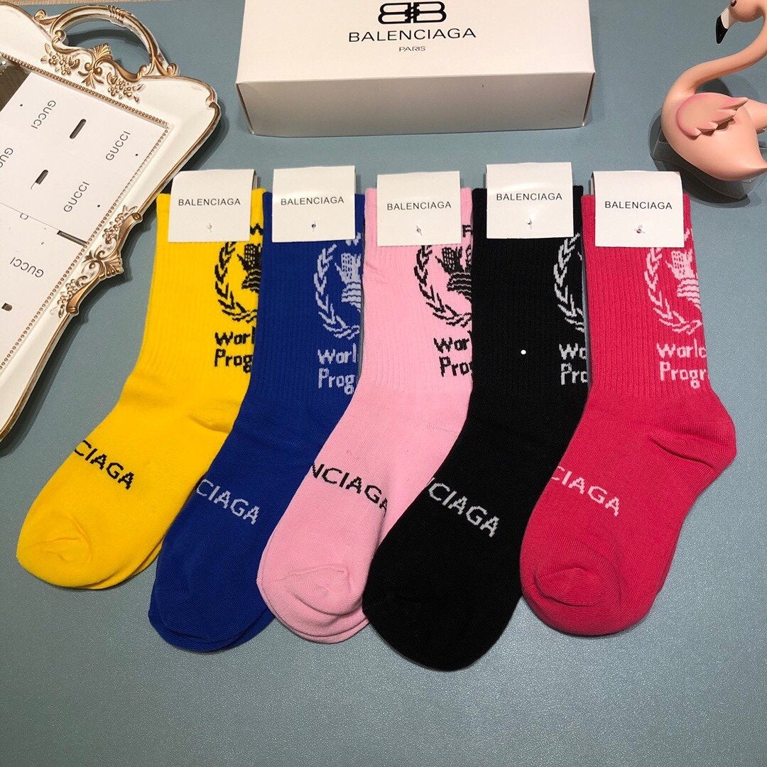 Balenciaga BB Fashion Men and Women's Comfortable Socks 5 Socks in Box