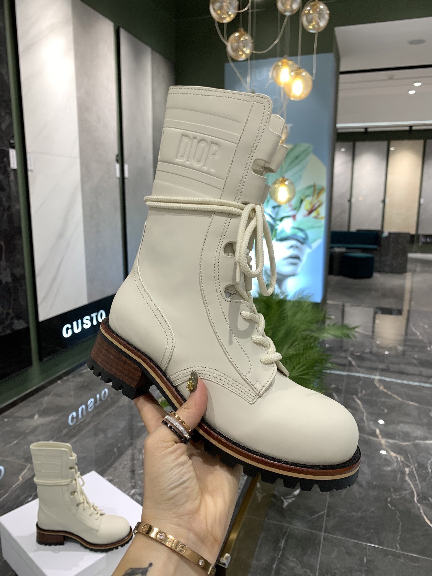Dior 2021 NEW Women's Leather Fashioin Zipper Lace-up Ankle Boots Shoes High Boots white