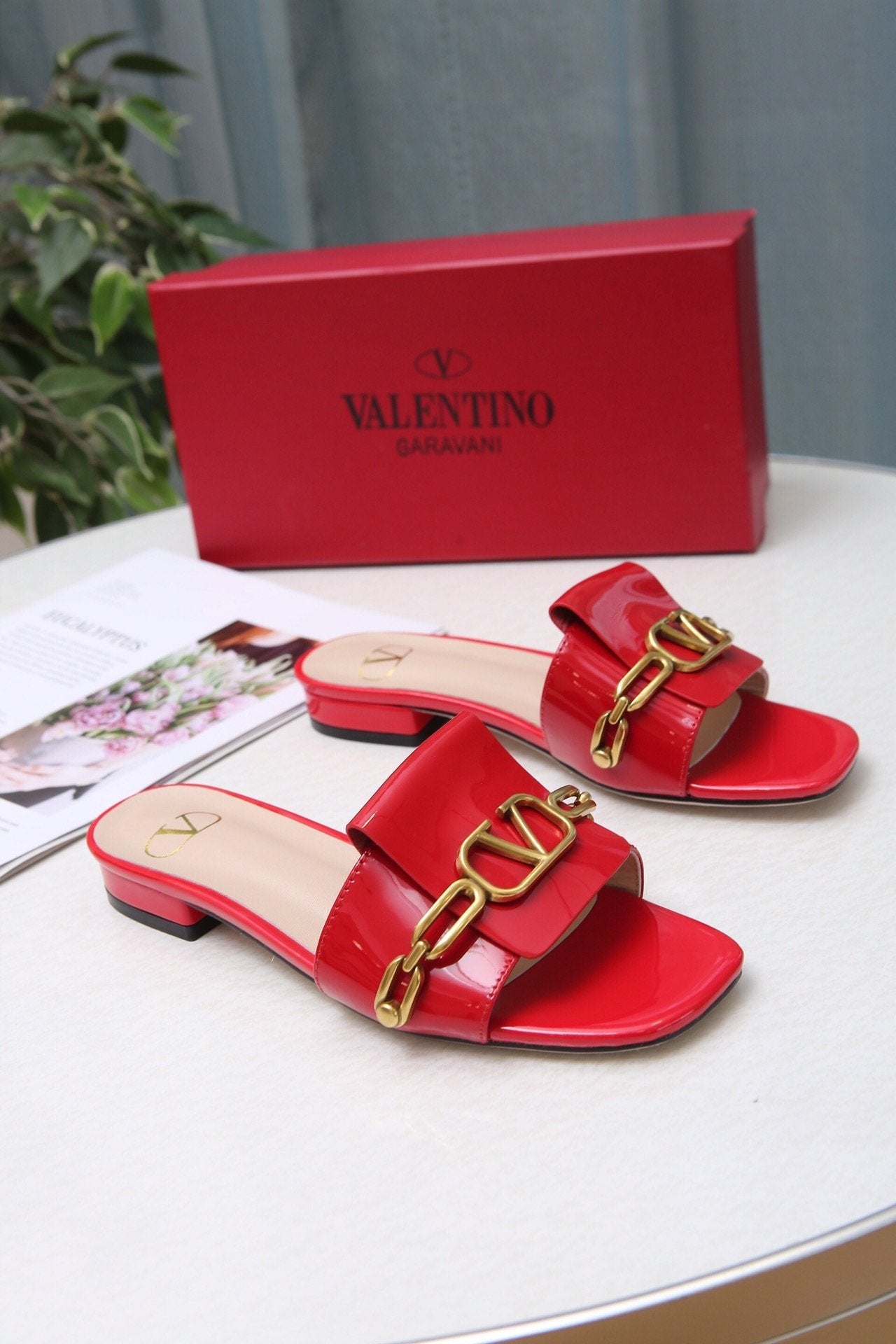 Valentino 2022 New Women Fashion Leather Casual High Heeled Shoes Flat Sandal Slippers