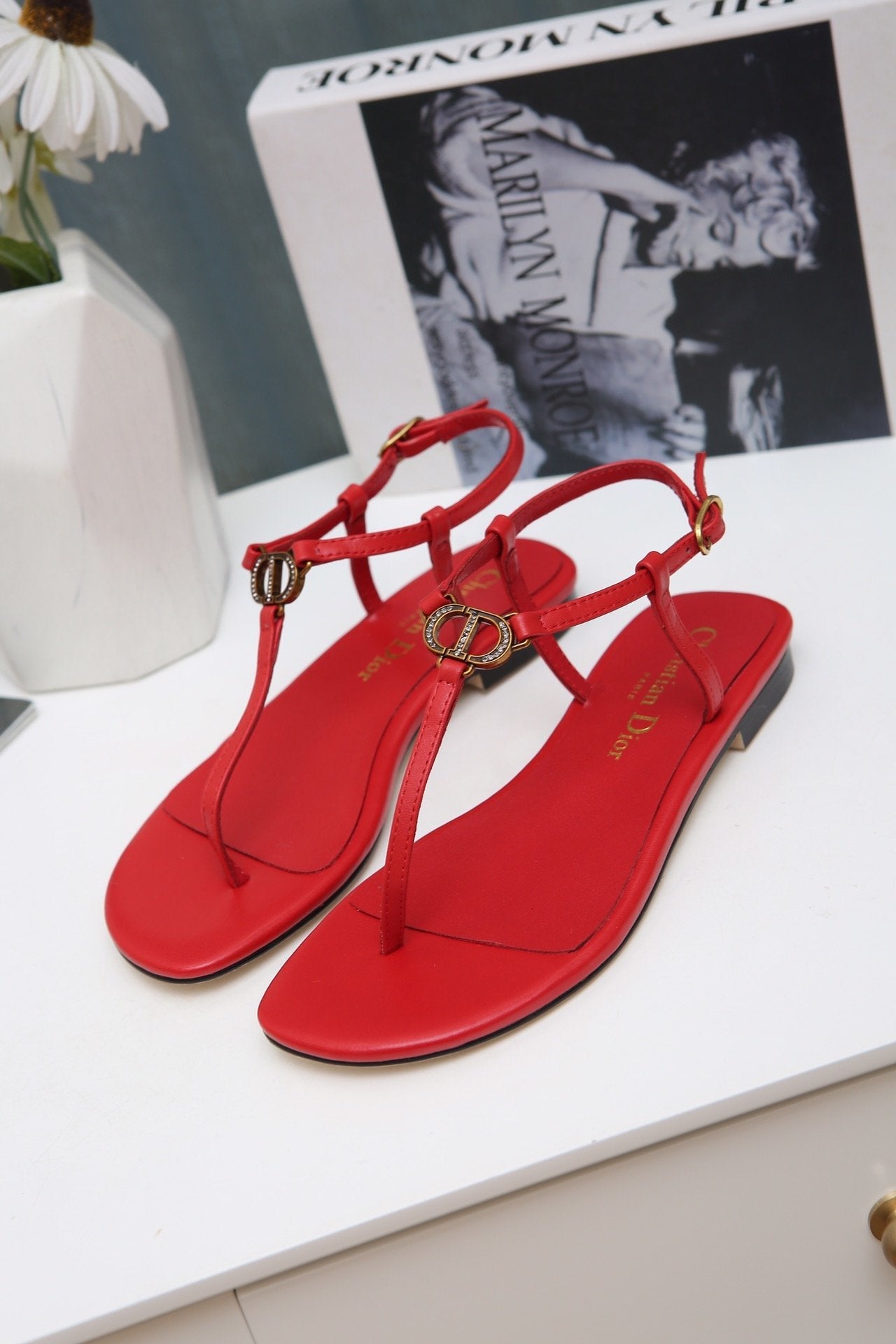 DIOR 2022 New Women Fashion Leather Casual High Heeled Shoes Flat Sandal Slippers