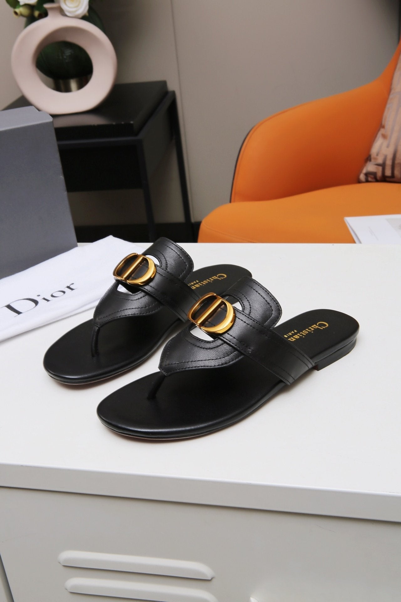 DIOR 2022 New Women Fashion Leather Casual High Heeled Shoes Flat Sandal Slippers