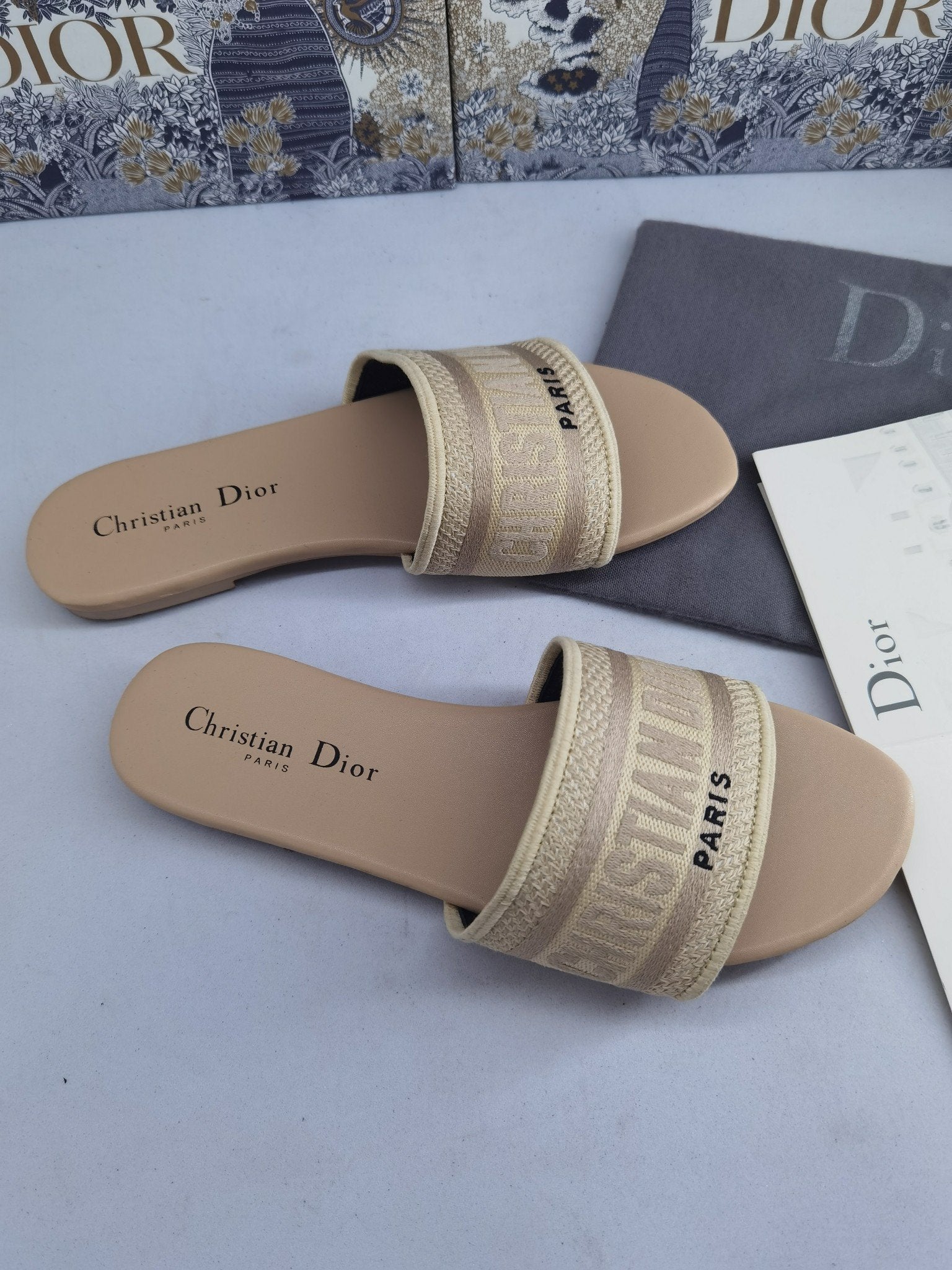 DIOR 2022 New Women Fashion Leather Casual High Heeled Shoes Flat Sandal Slippers