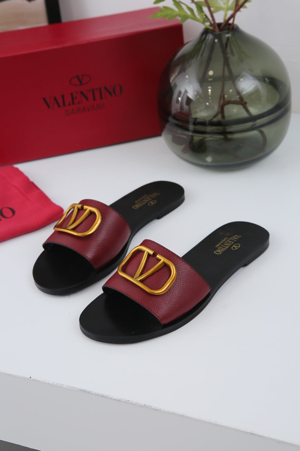 Valentino 2022 New Women Fashion Leather Casual High Heeled Shoes Flat Sandal Slippers