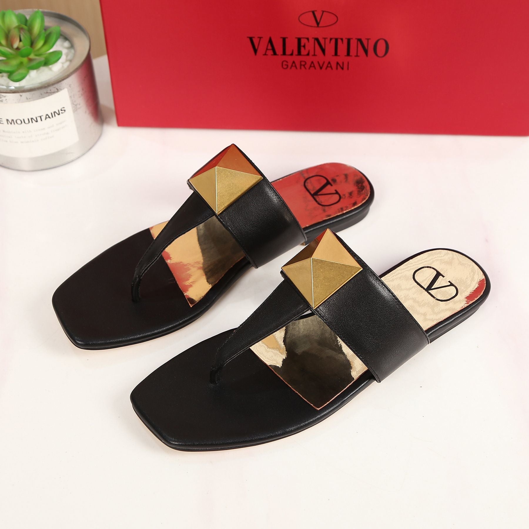 Valentino 2022 New Women Fashion Leather Casual High Heeled Shoes Flat Sandal Slippers