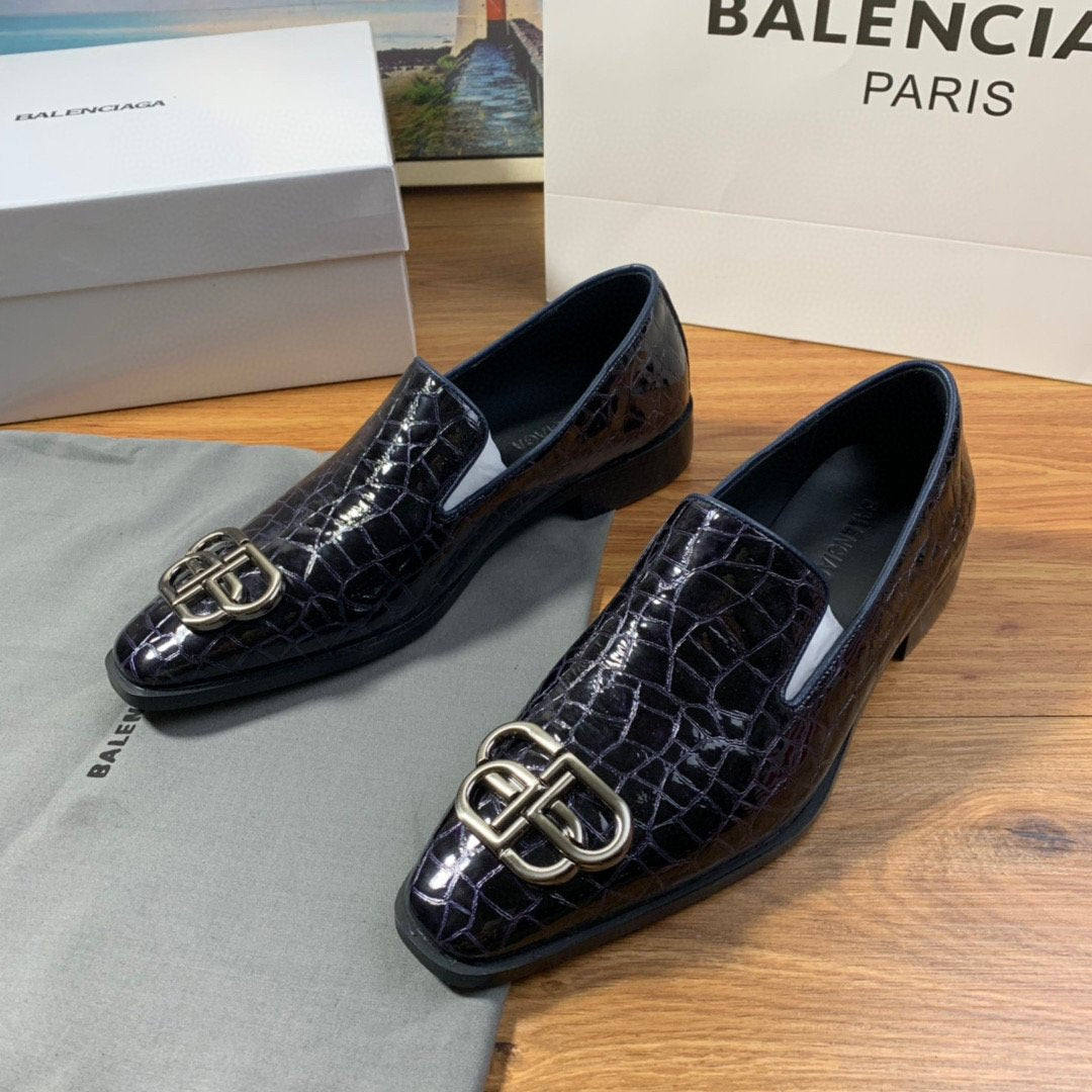 Balenciaga BB 2021 NEW Men's Leather Fashion Business Leather Low Top Platform Loafers Casual Sh