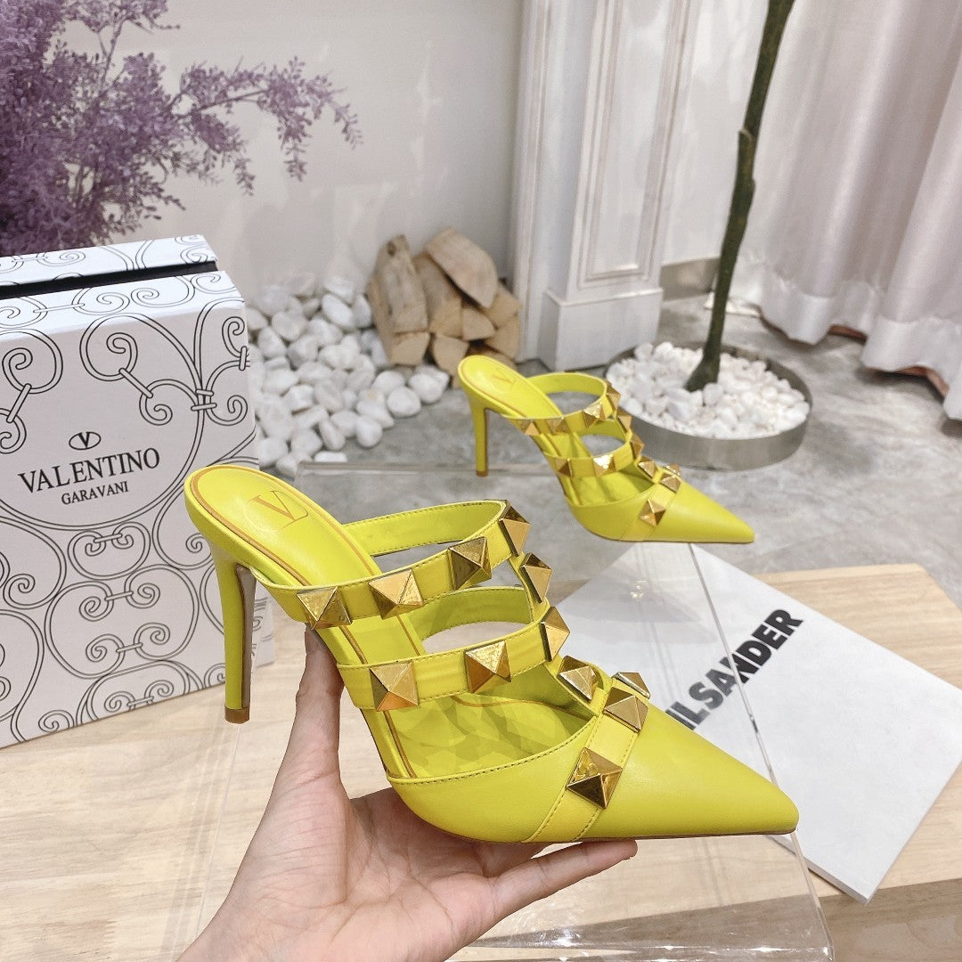 Valentino 2022 New Women Leather Fashion High Heeled Sandal Flat Slippers Shoes