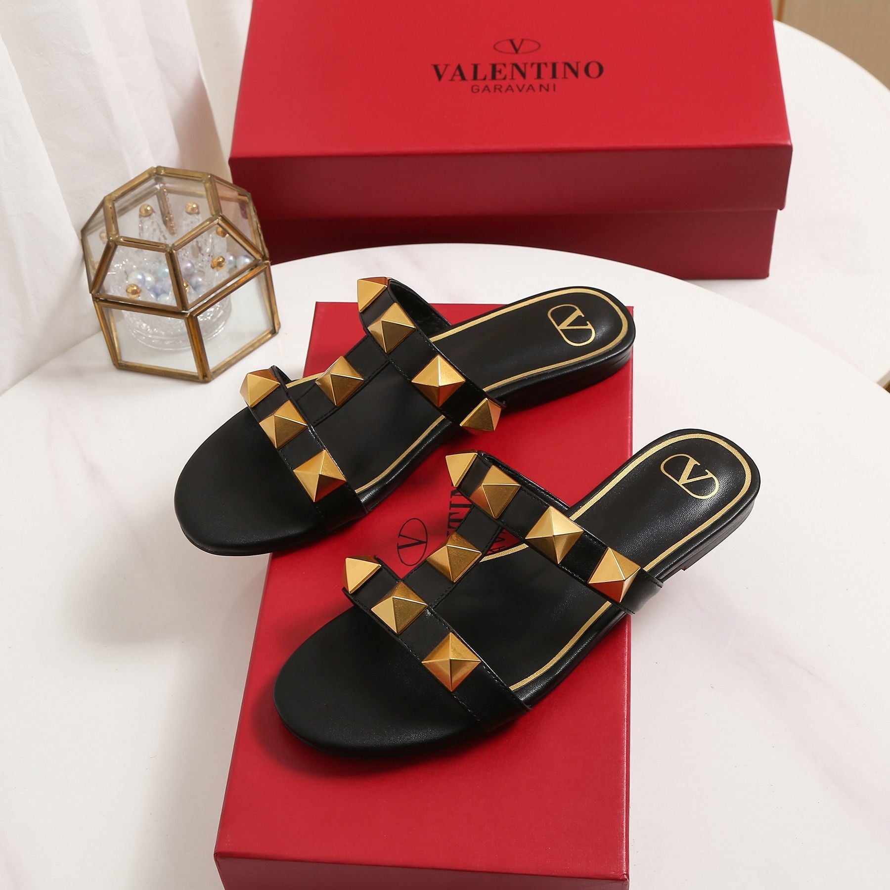 Valentino 2022 New Women Fashion Leather Casual High Heeled Shoes Flat Sandal Slippers